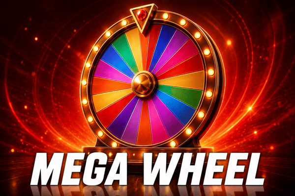 Colorful mega wheel of fortune with spinning lights - mega wheel casino game