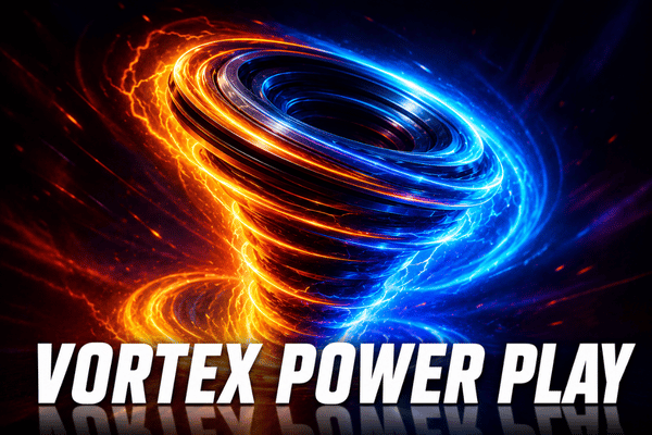 Fiery vortex tornado with blue and orange lightning energy - vortex power play game