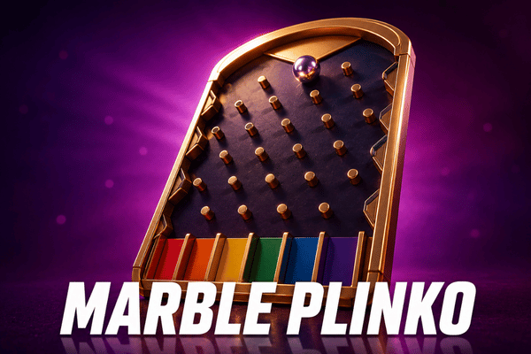 Golden marble plinko board with bouncing marble and colorful slots - marble plinko casino game