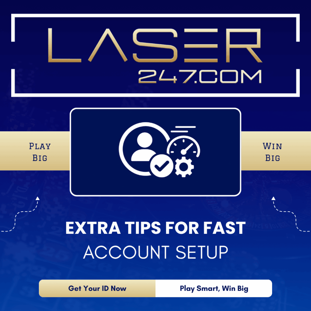 Extra tips for fast account setup graphic with user verification, speedometer and settings gear icons for quick registration