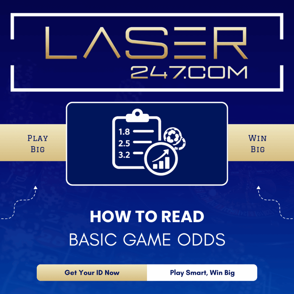 How to read basic game odds graphic with clipboard showing odds list and growth chart for sports betting education