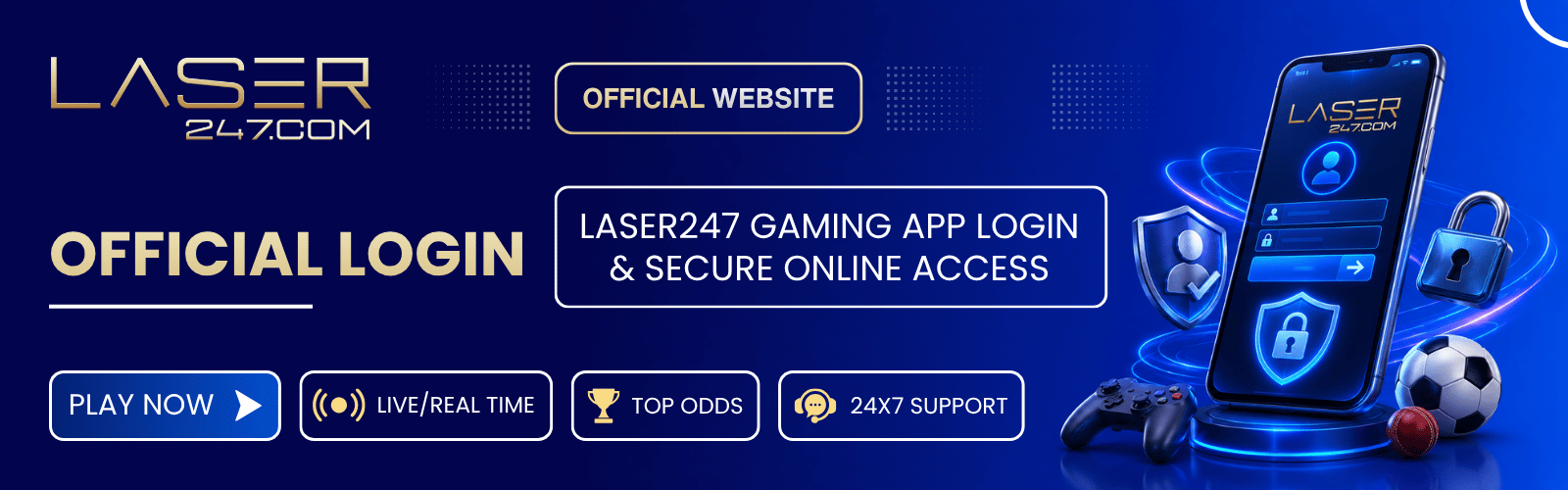 Official login for gaming app with secure online access graphic showing smartphone login screen with padlock and shield icons