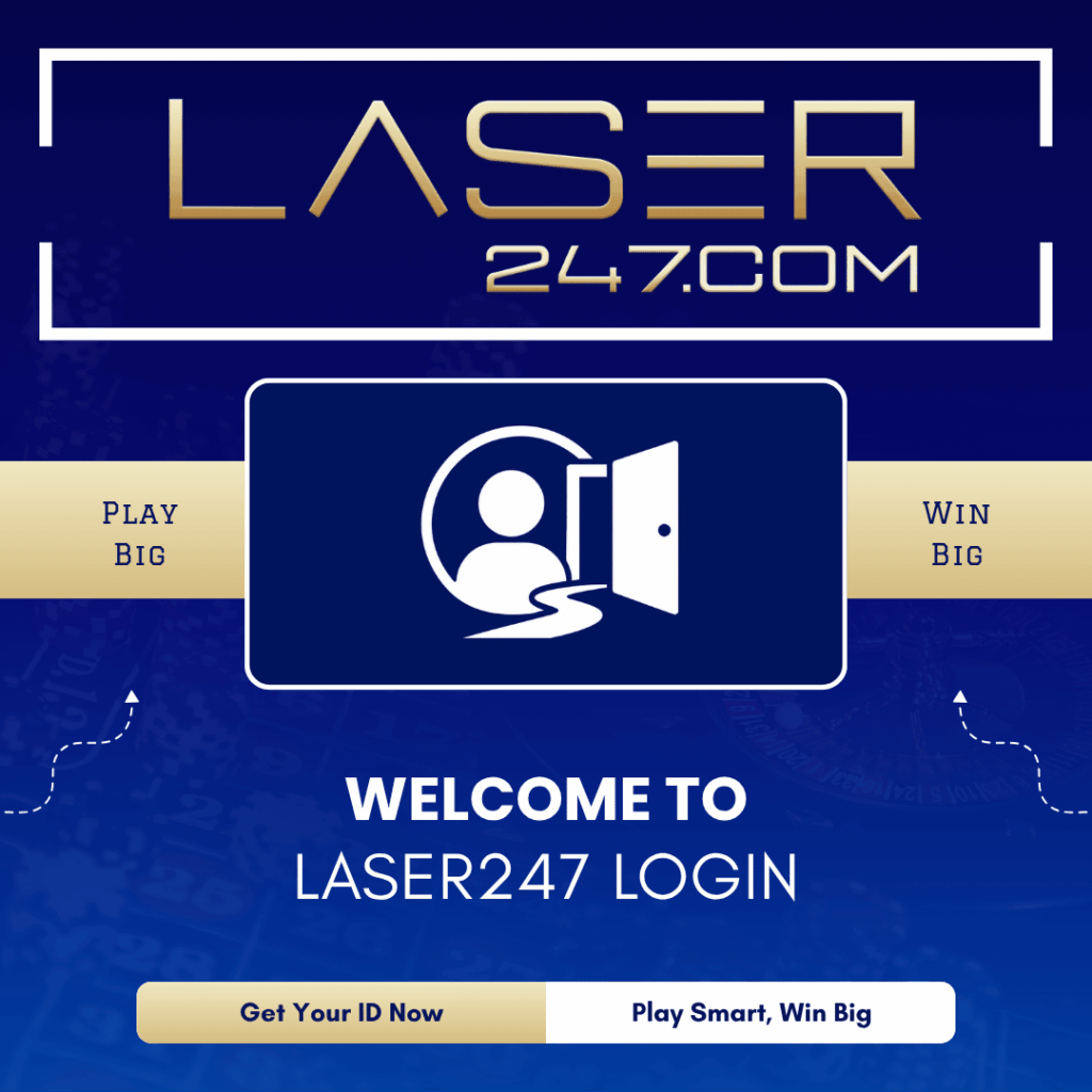 Welcome to Laser247 login graphic with user entering door icon for account access